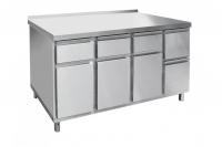 Стол для кофемашины, нерж.ст., 4 ящика + 4 шкафа, 1400х760х865 мм